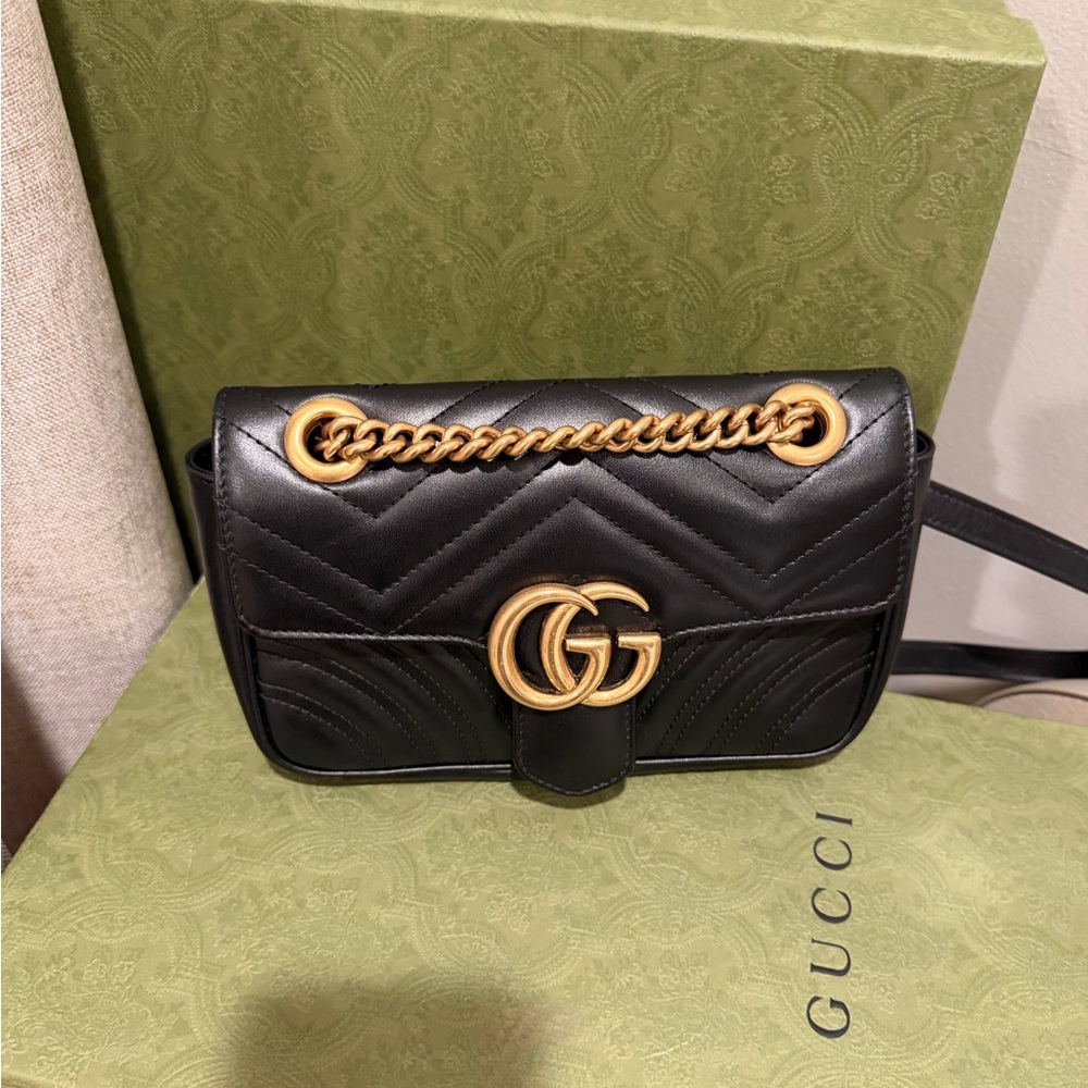 Gucci Black Crossbody Bag with Gold Chain